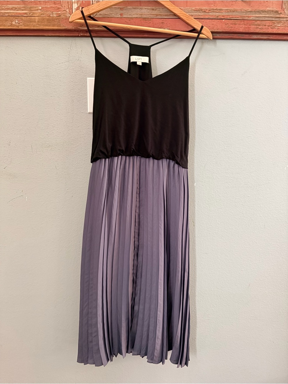 LOFT Black & Lavender Pleated Maxi Dress